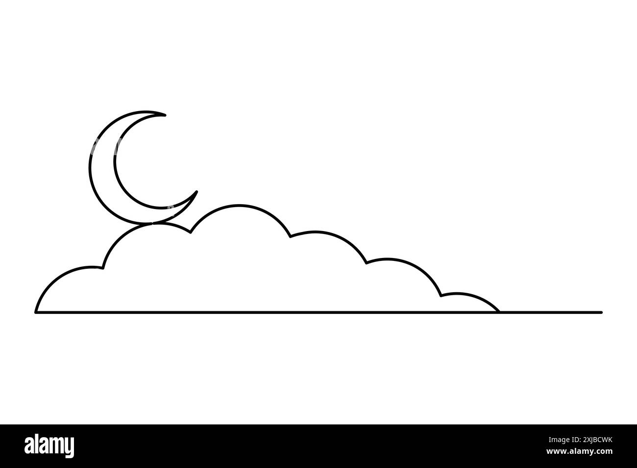 Disegno continuo della luna su una linea dell'icona vettoriale del contorno della luna Illustrazione Vettoriale