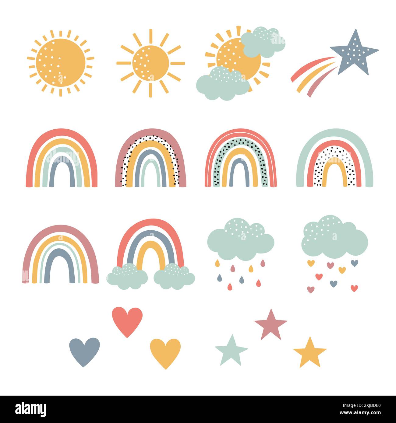 Collezione di clipart vettoriale cute Sky Elements Illustrazione Vettoriale