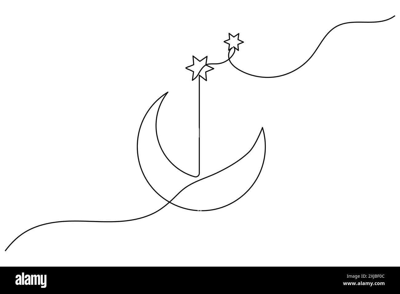 Disegno continuo della luna su una linea dell'icona vettoriale del contorno della luna Illustrazione Vettoriale