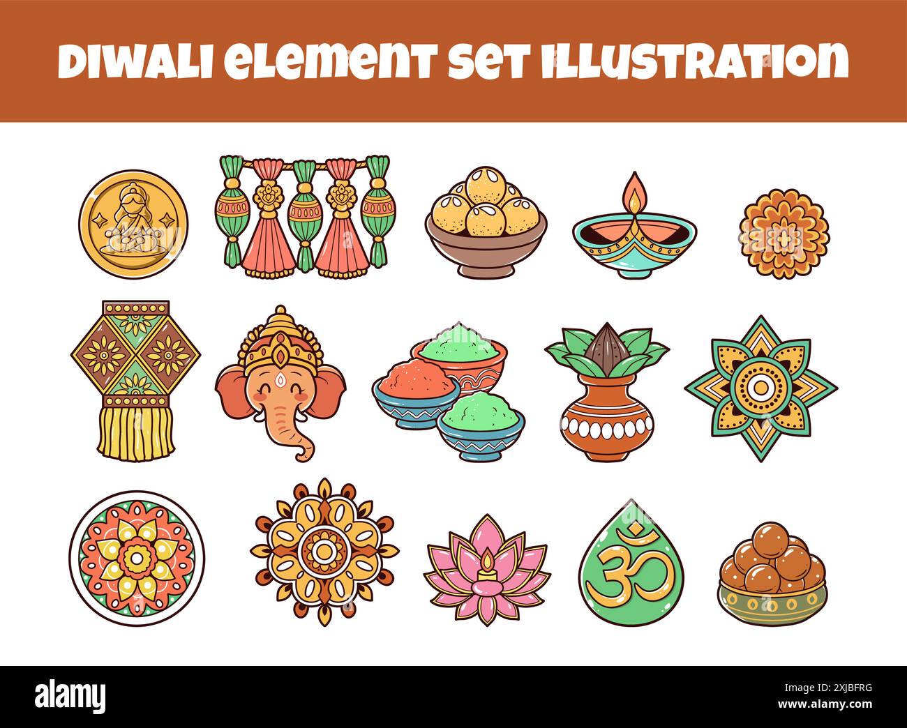 Set di illustrazione vettoriale dell'elemento Diwali Illustrazione Vettoriale