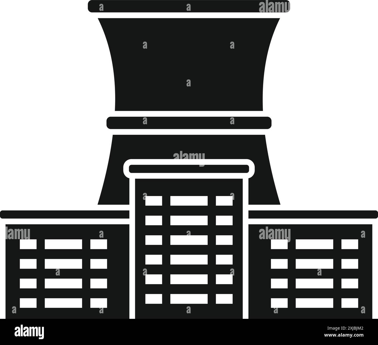 Icona in bianco e nero di una centrale elettrica che genera elettricità per una città Illustrazione Vettoriale