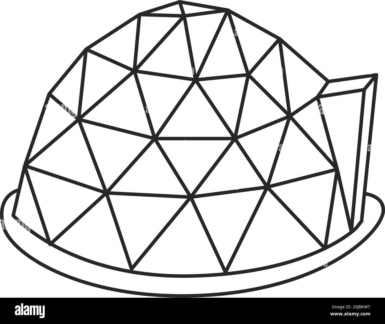 Icona della cupola geodetica in vetro. Disegno turistico disegnato a mano colorato per vacanze glamping. Logo da viaggio con glamping e linea piatta. Illustrazione vettoriale Illustrazione Vettoriale