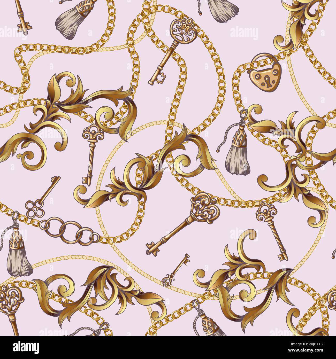 Motivo senza cuciture con tasti ed elementi barocchi . Vettore. Illustrazione Vettoriale