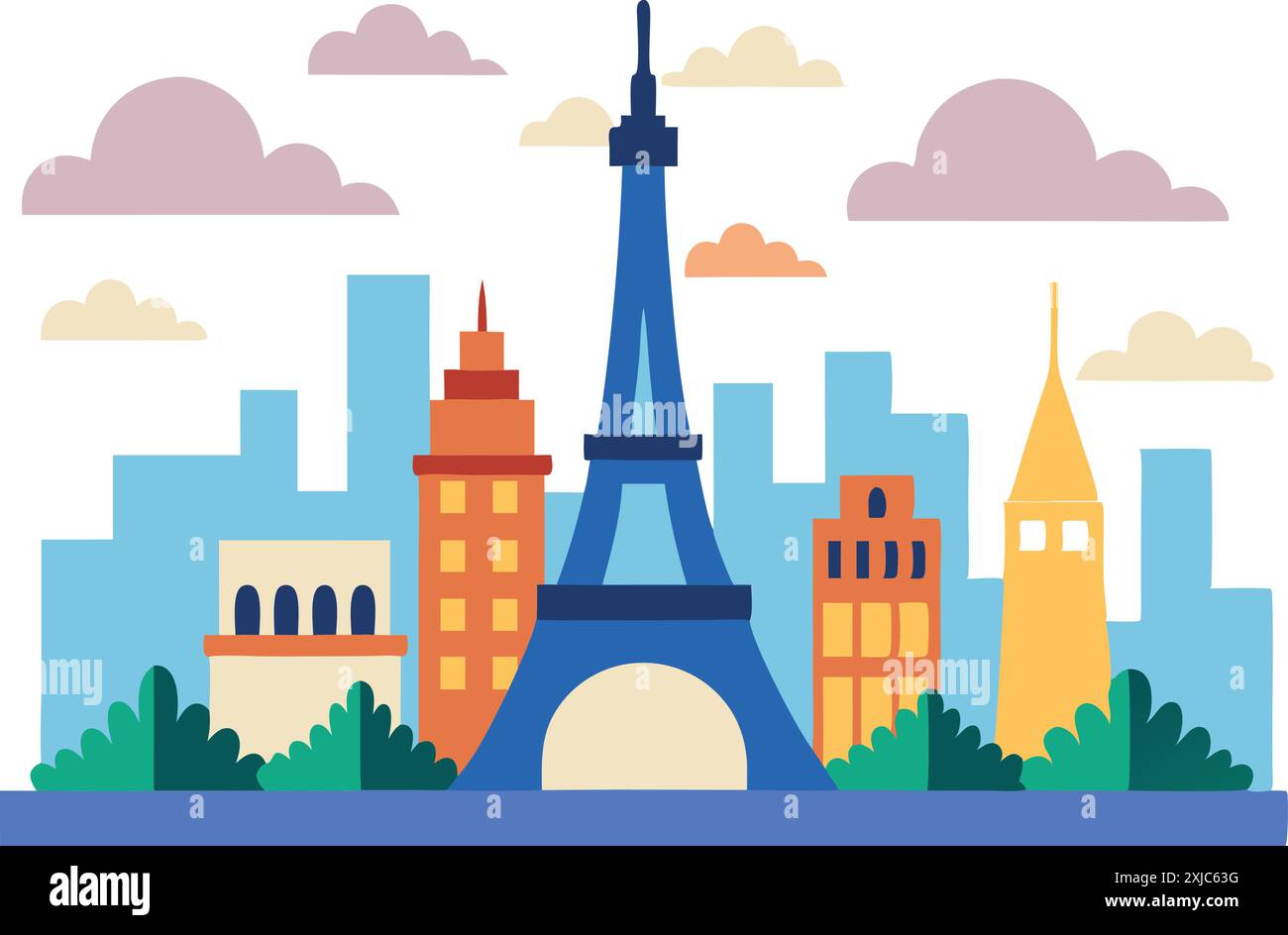 Famosi monumenti di Parigi di giorno Illustrazione Vettoriale