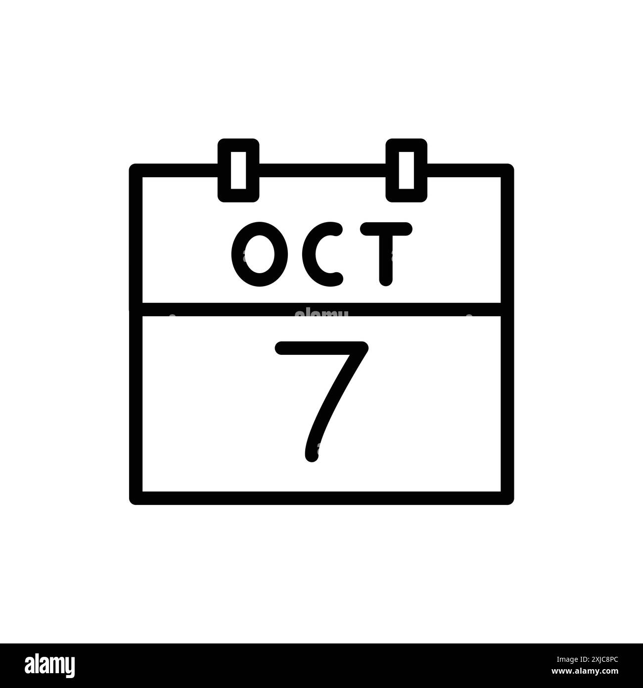 7 ottobre data icona Flat Set in bianco e nero contorno vettoriale Illustrazione Vettoriale