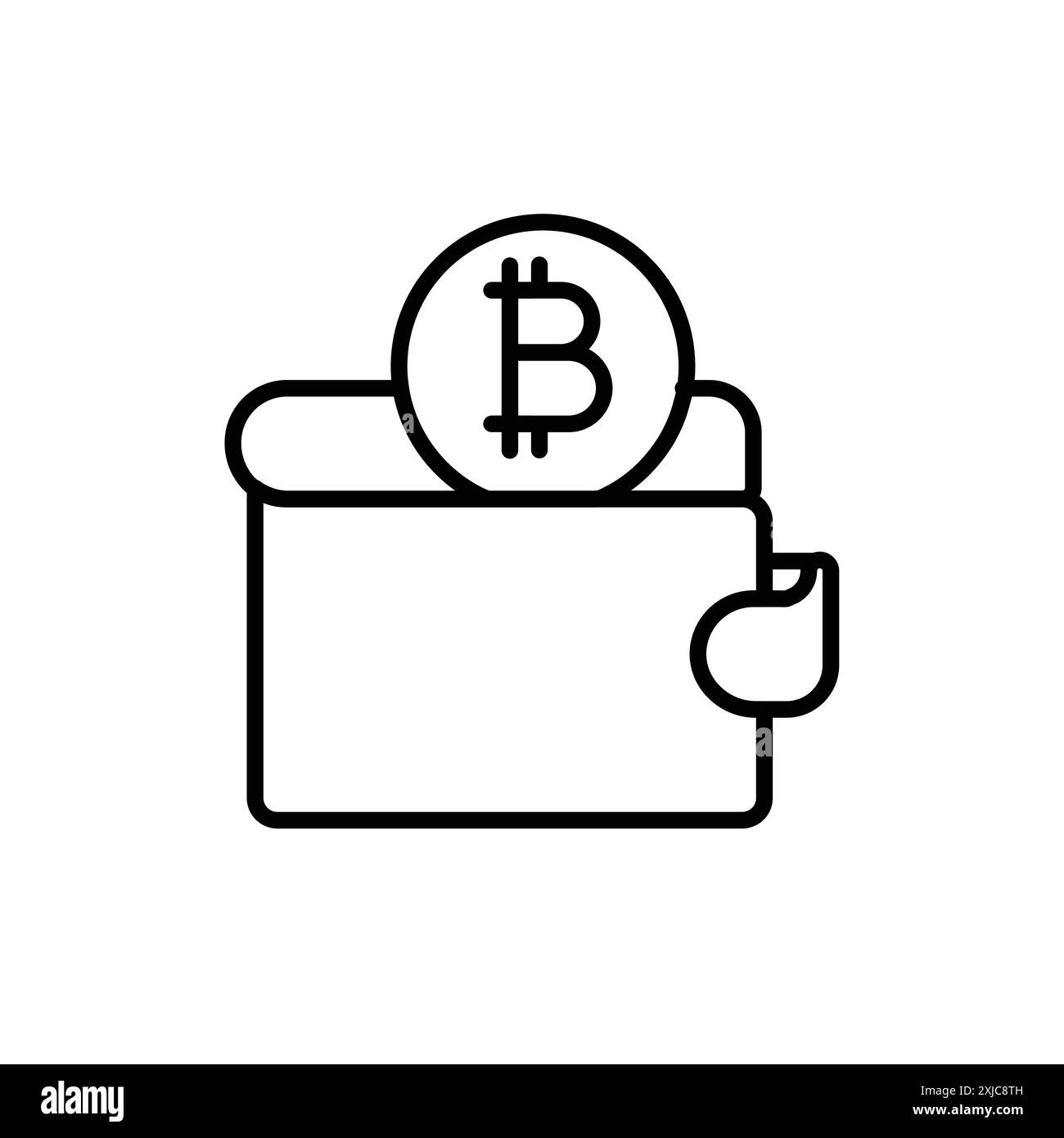 Icona portafoglio bitcoin Set piatto in bianco e nero contorno vettoriale Illustrazione Vettoriale
