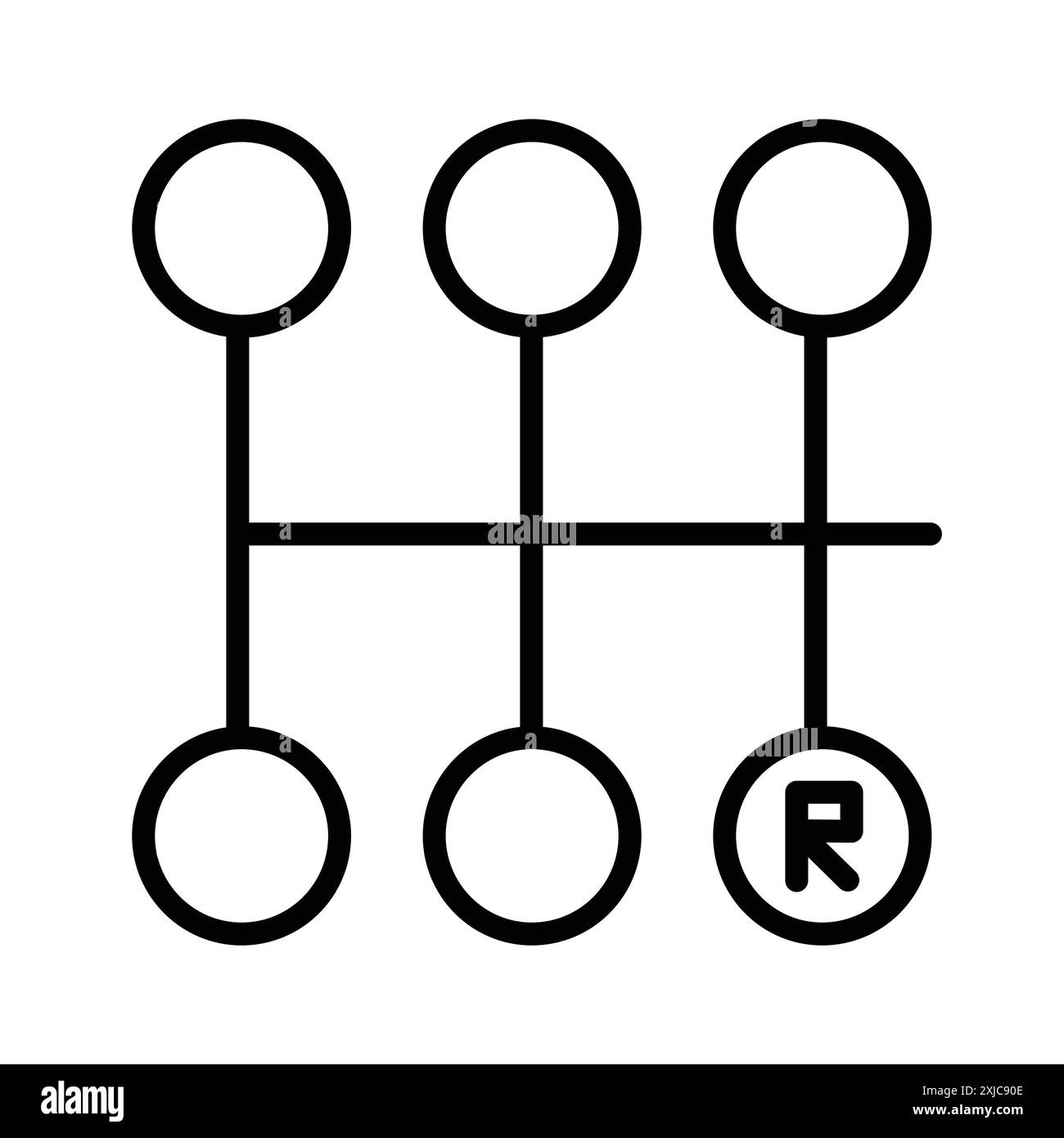 Icona della leva del cambio manuale per auto Flat Set in bianco e nero con contorno vettoriale Illustrazione Vettoriale