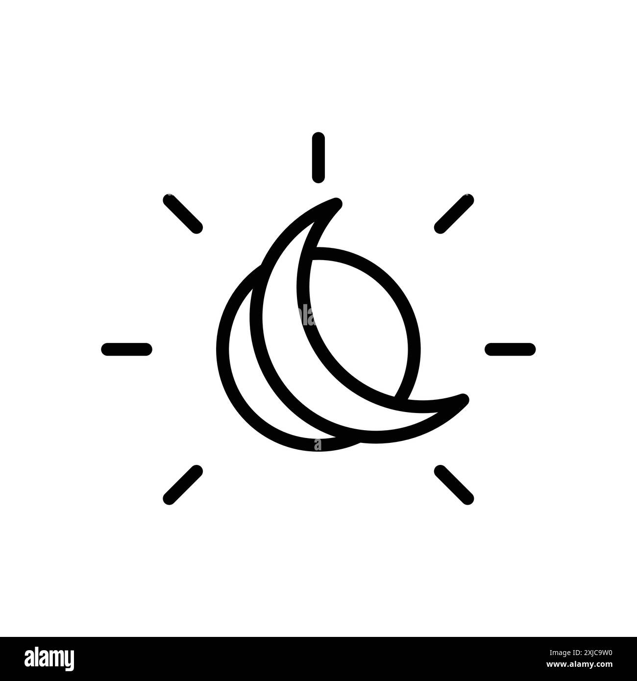 Icona Sole e luna Flat Set in bianco e nero contorno vettoriale Illustrazione Vettoriale