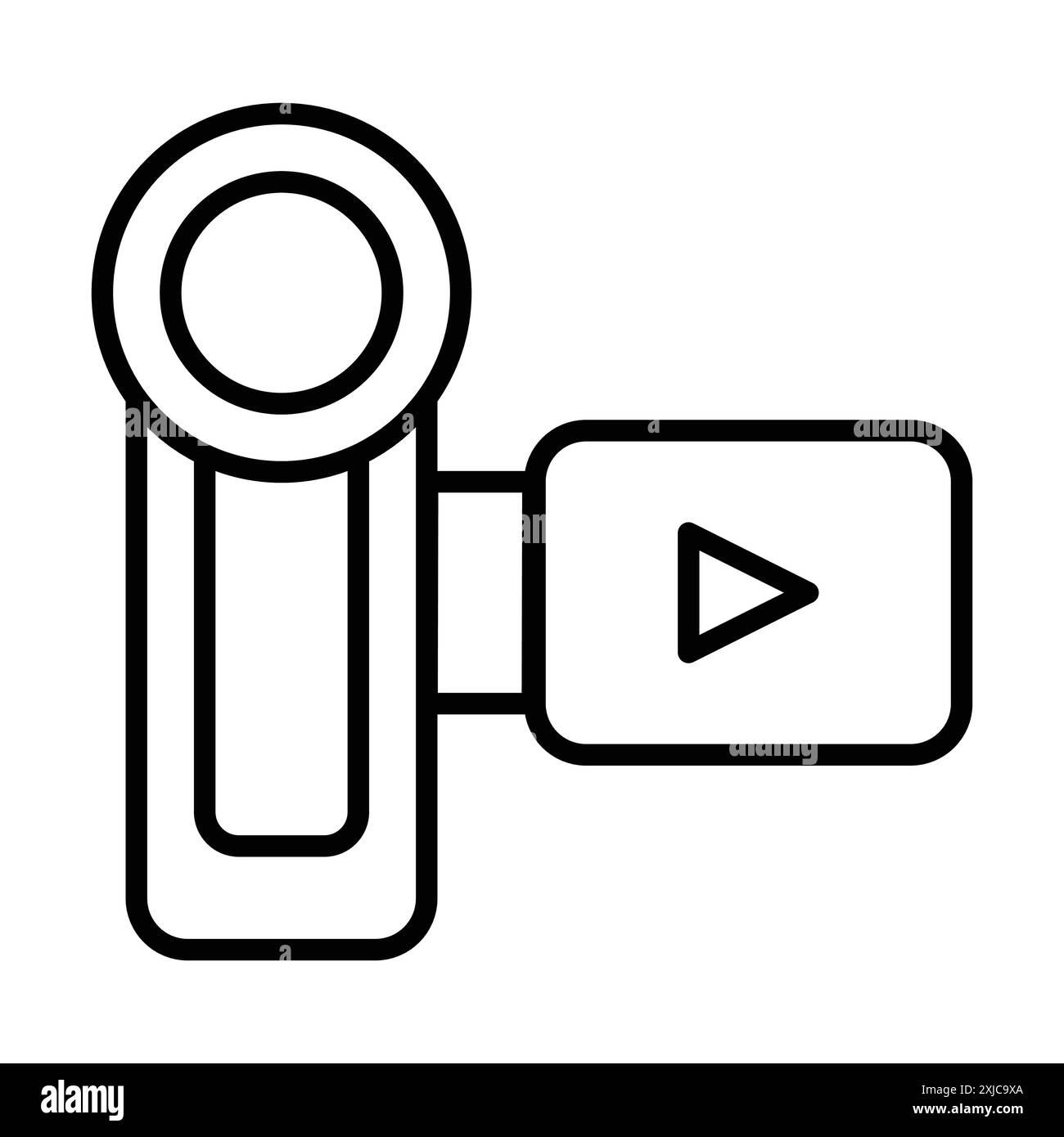 Handy Cam Icon Flat Set in bianco e nero con contorno vettoriale Illustrazione Vettoriale