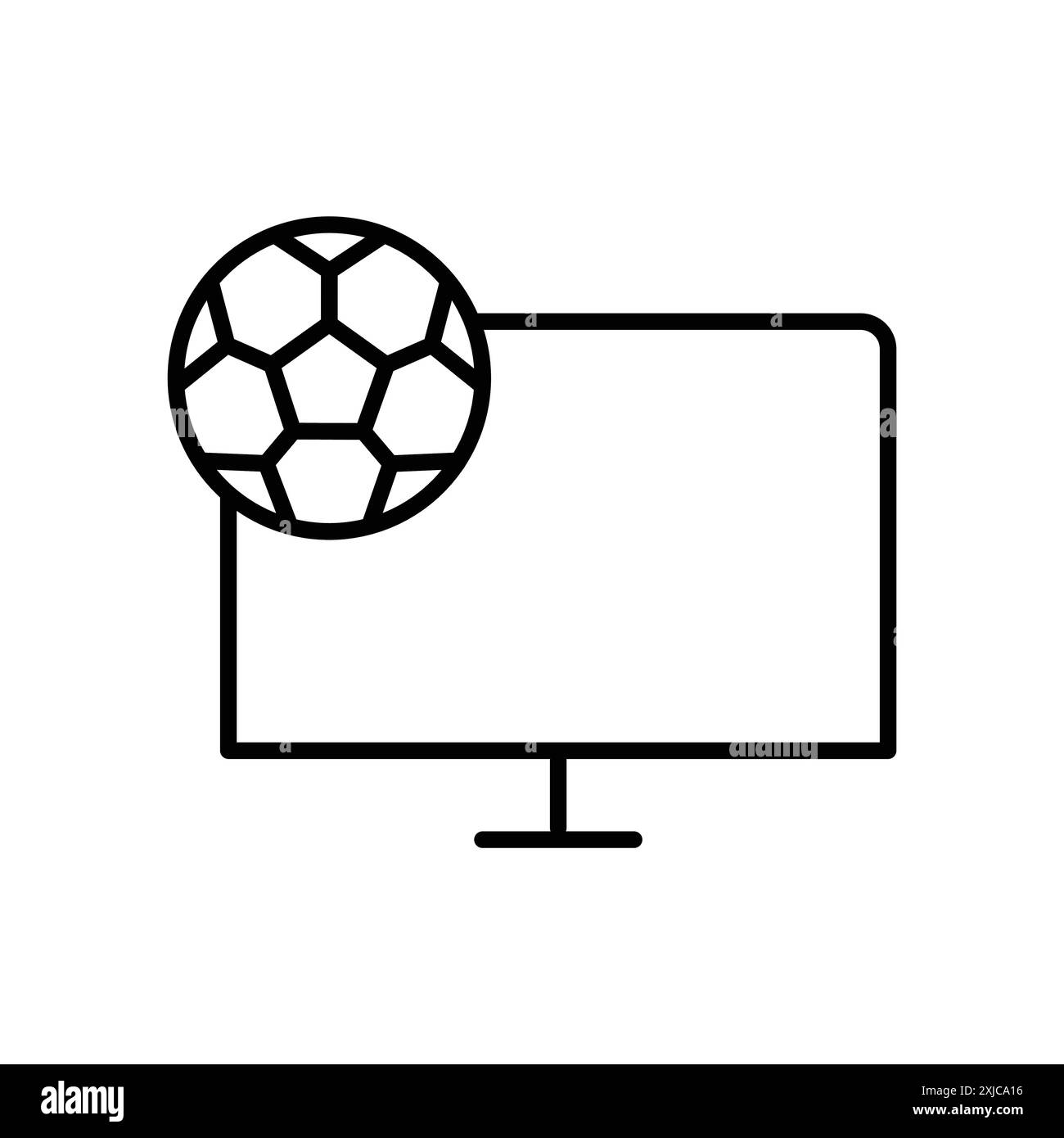 Calcio Live Match on TV icona Flat Set in bianco e nero contorno vettoriale Illustrazione Vettoriale