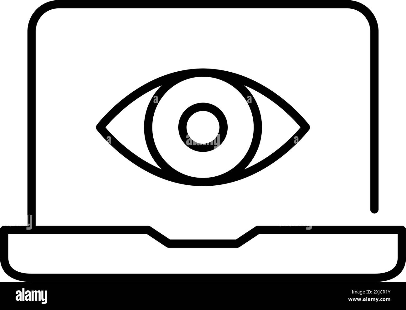 Notebook e occhio. Monitoraggio dell'attività del dispositivo, accesso sicuro. Pixel Perfect, icona del vettore di traccia modificabile Illustrazione Vettoriale