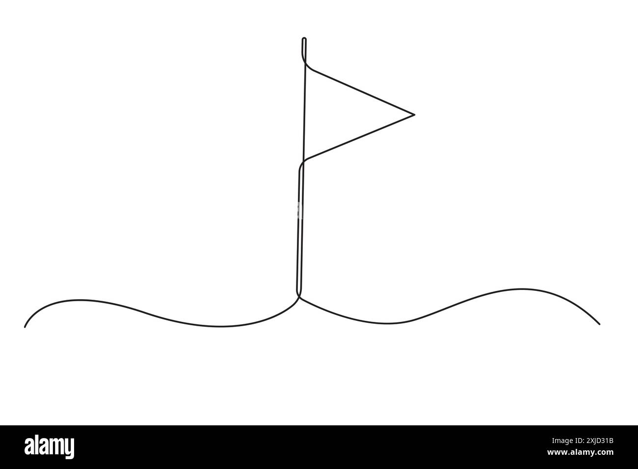Bandiera sul palo. Illustrazione vettoriale minimalista. Linea nera continua. Design astratto semplice. Illustrazione Vettoriale