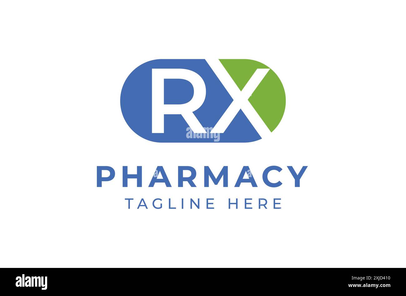 RX Pharmacy capsule medicine Professional Blue and Green Capsule Logo Design per farmacia e servizi sanitari Illustrazione Vettoriale