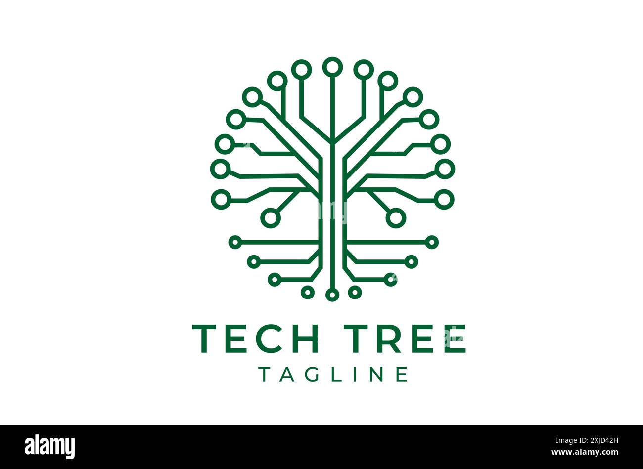 Logo Tech Tree Design di alberi di circuiti verdi innovativi per il branding tecnologico e di crescita Illustrazione Vettoriale