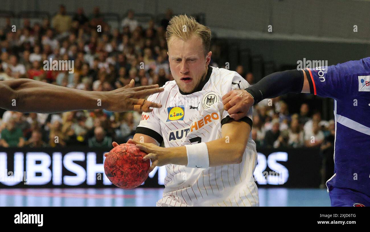 Dortmund, Germania. 13 luglio 2024. Firo: 13.07.2024 Handball Men, Men, International, National Team Germany, International Match, amichevole, Germania - Francia Luca Witzke, GER/dpa/Alamy Live News Foto Stock