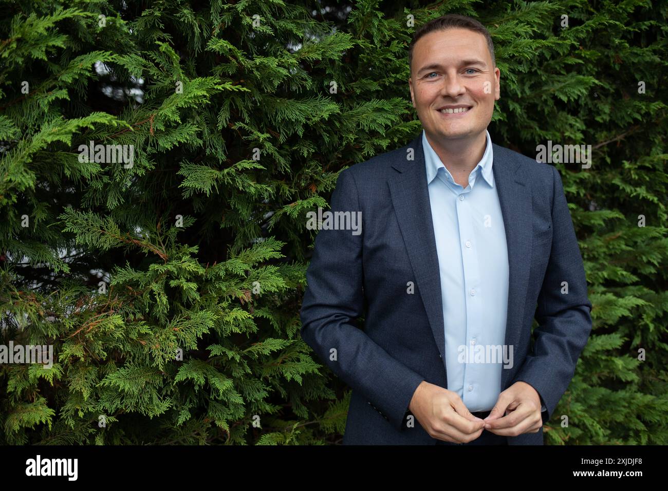 Wes Streeting, membro del Parlamento per il Partito Laburista, Segretario di Stato ombra per la salute e l'assistenza sociale del Regno Unito, a Rutherglen, Glasgow, Scozia, il 5 ottobre 2023. Foto Stock