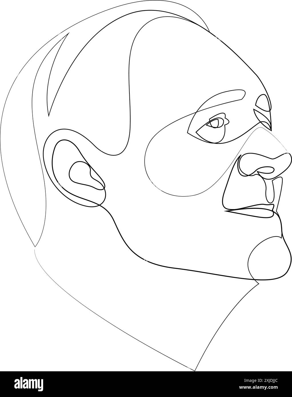Disegno continuo di un uomo anziano sorridente ritratto. Un vettore di linea del volto di una persona. La line art del volto di un uomo adulto Illustrazione Vettoriale