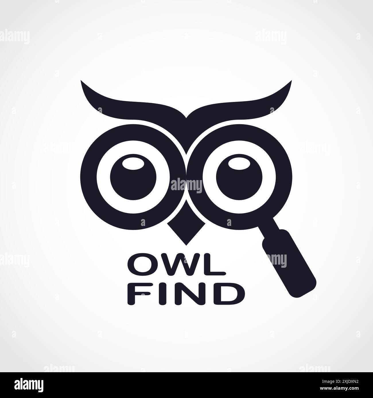 owl eyes con logo silhouette in vetro con lente d'ingrandimento Illustrazione Vettoriale