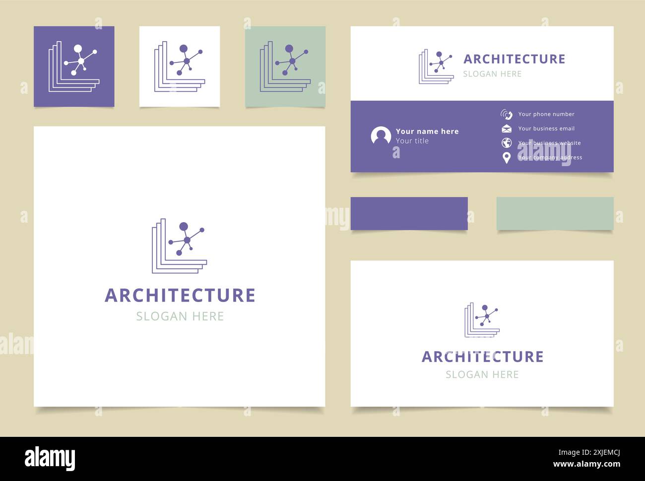 Architettura moderna con logo che presenta edifici collegati Illustrazione Vettoriale