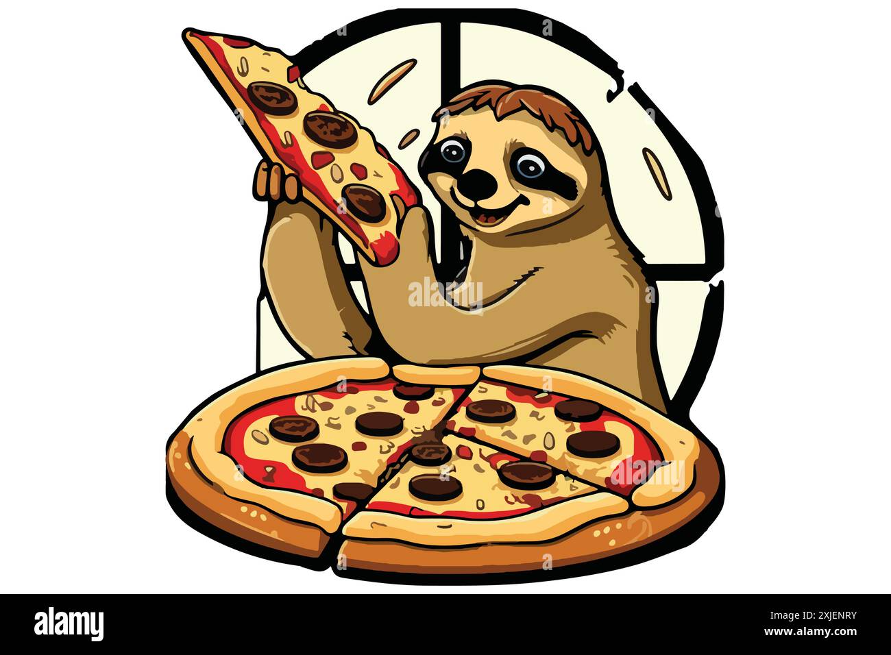 Sloth mangia Pizza Vector Illustrazione Vettoriale