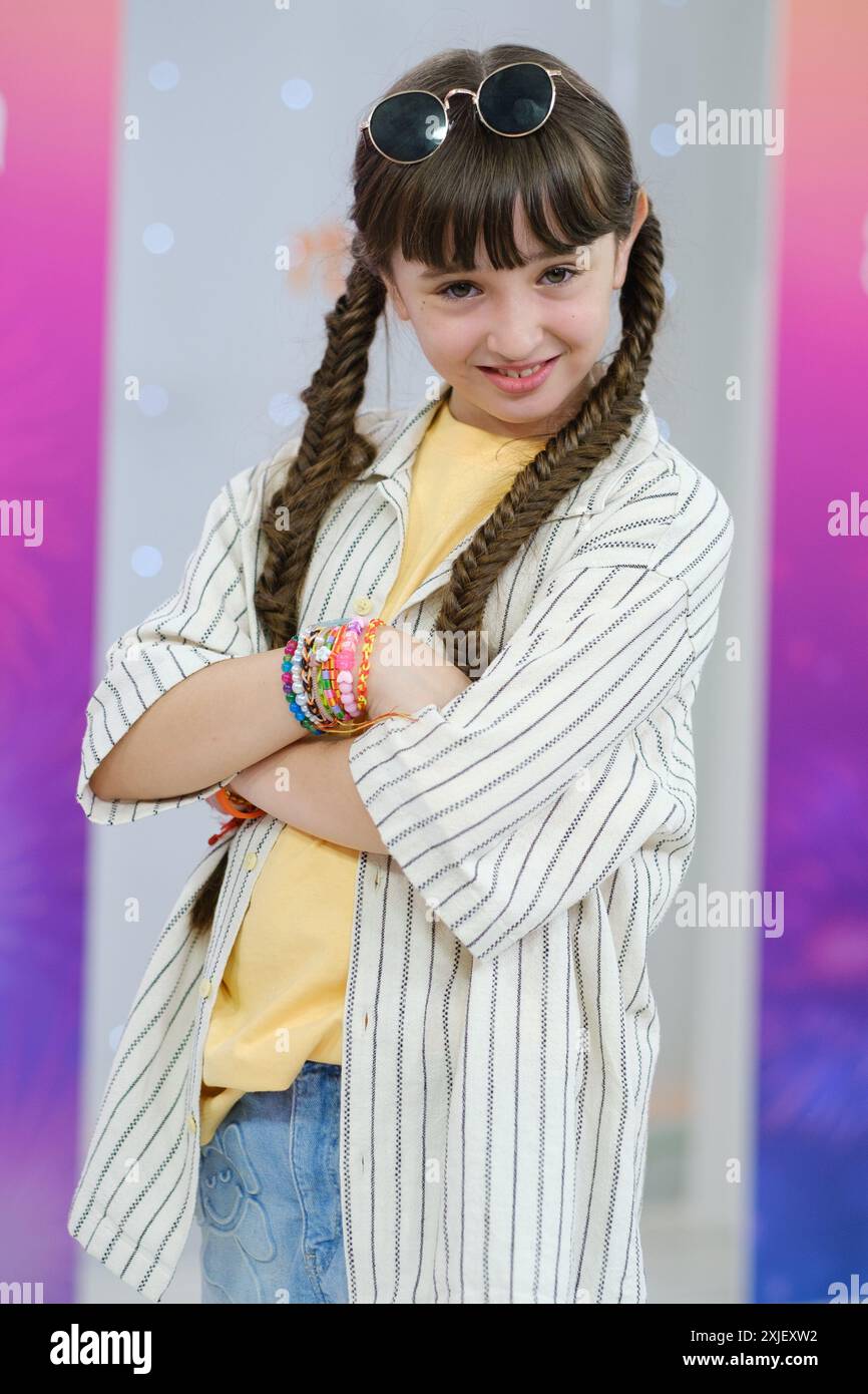 Chloe DelaRosa, durante la presentazione del rappresentante della Spagna in Junior Eurovision 2024, a Torrespaña, il 18 luglio 2024 2024, a Madrid, centro benessere Foto Stock