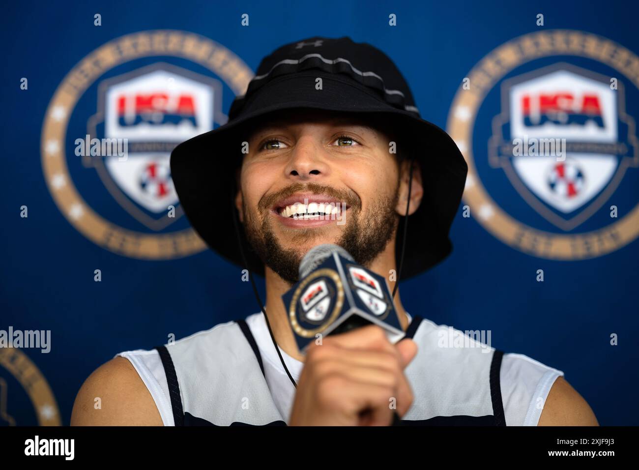 Steph Curry, alias Stephen Curry, durante la giornata dei media di basket USA, martedì 9 luglio 2024, a Las Vegas. (Arne Bazemore/immagine dello sport) Foto Stock
