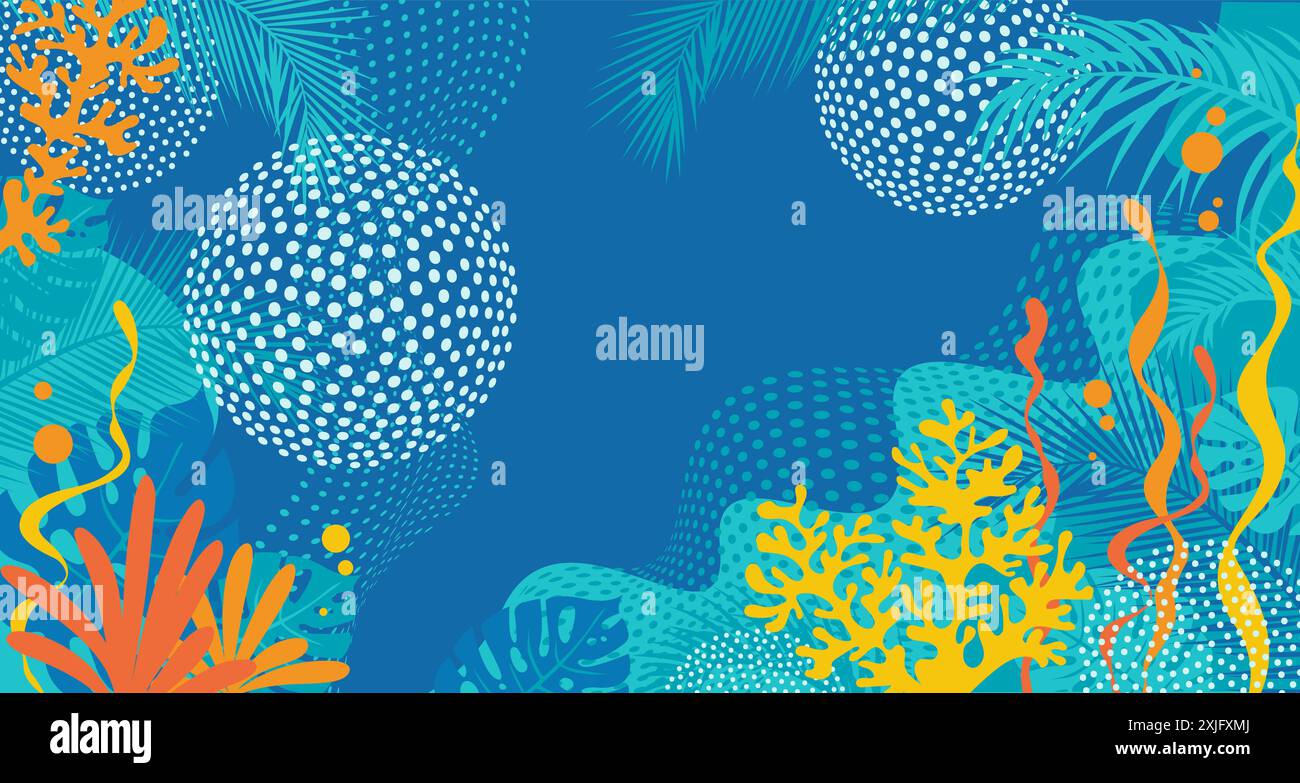 Sfondo tropicale con foglie di palma. Migliore offerta per la promozione di saldi estivi background Illustrazione Vettoriale