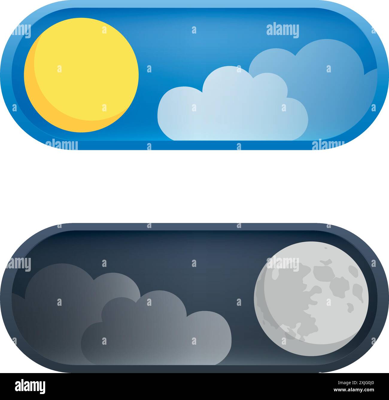 pulsante giorno e notte con sole e luna sull'illustrazione vettoriale del cielo nuvoloso Illustrazione Vettoriale