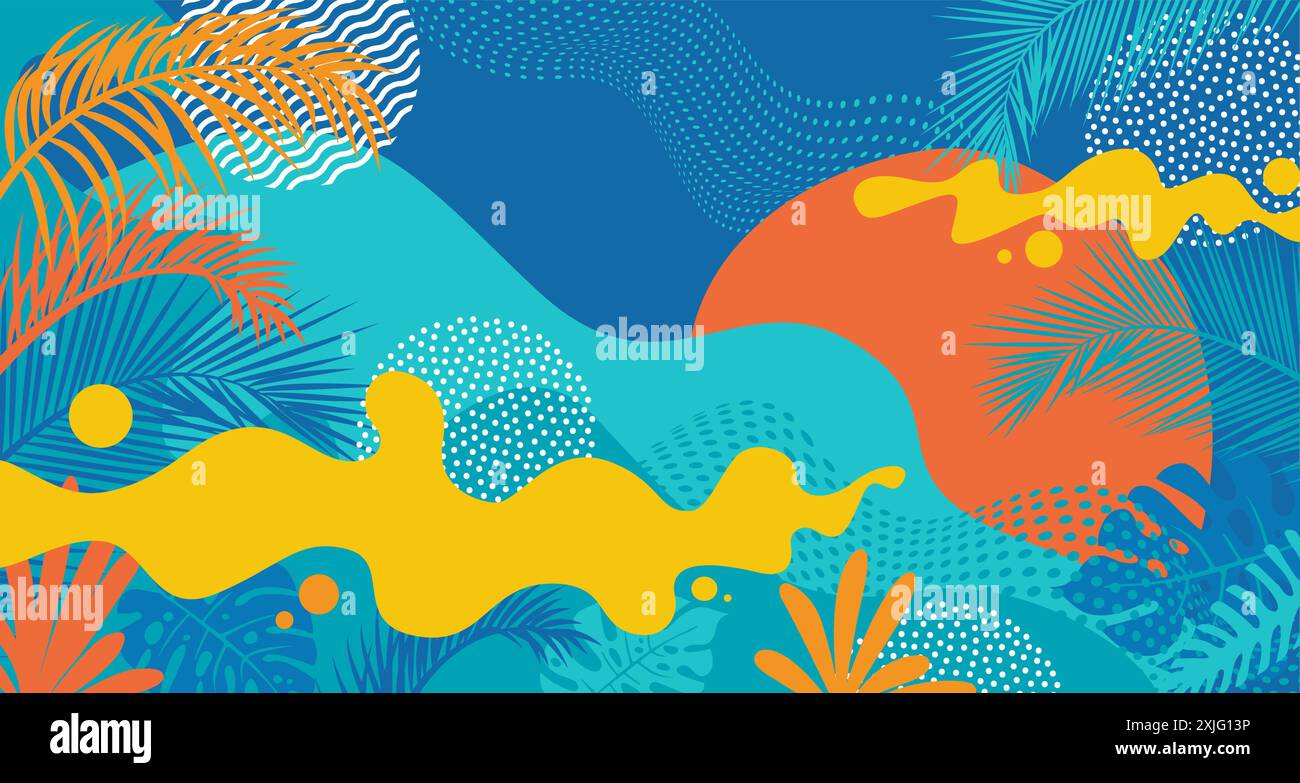 Sfondo tropicale astratto con foglie di palma. Migliore offerta per la promozione di saldi estivi background Illustrazione Vettoriale