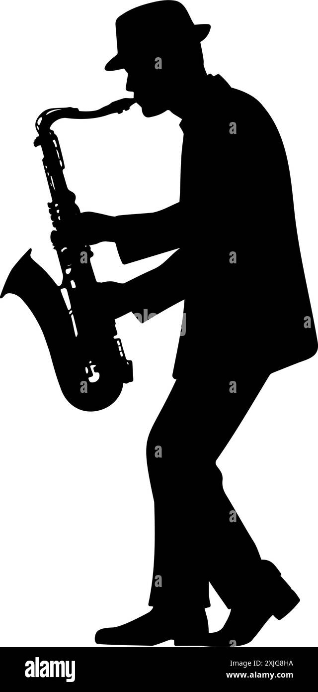 Sagoma di un uomo che suona l'illustrazione vettoriale del sassofono Illustrazione Vettoriale