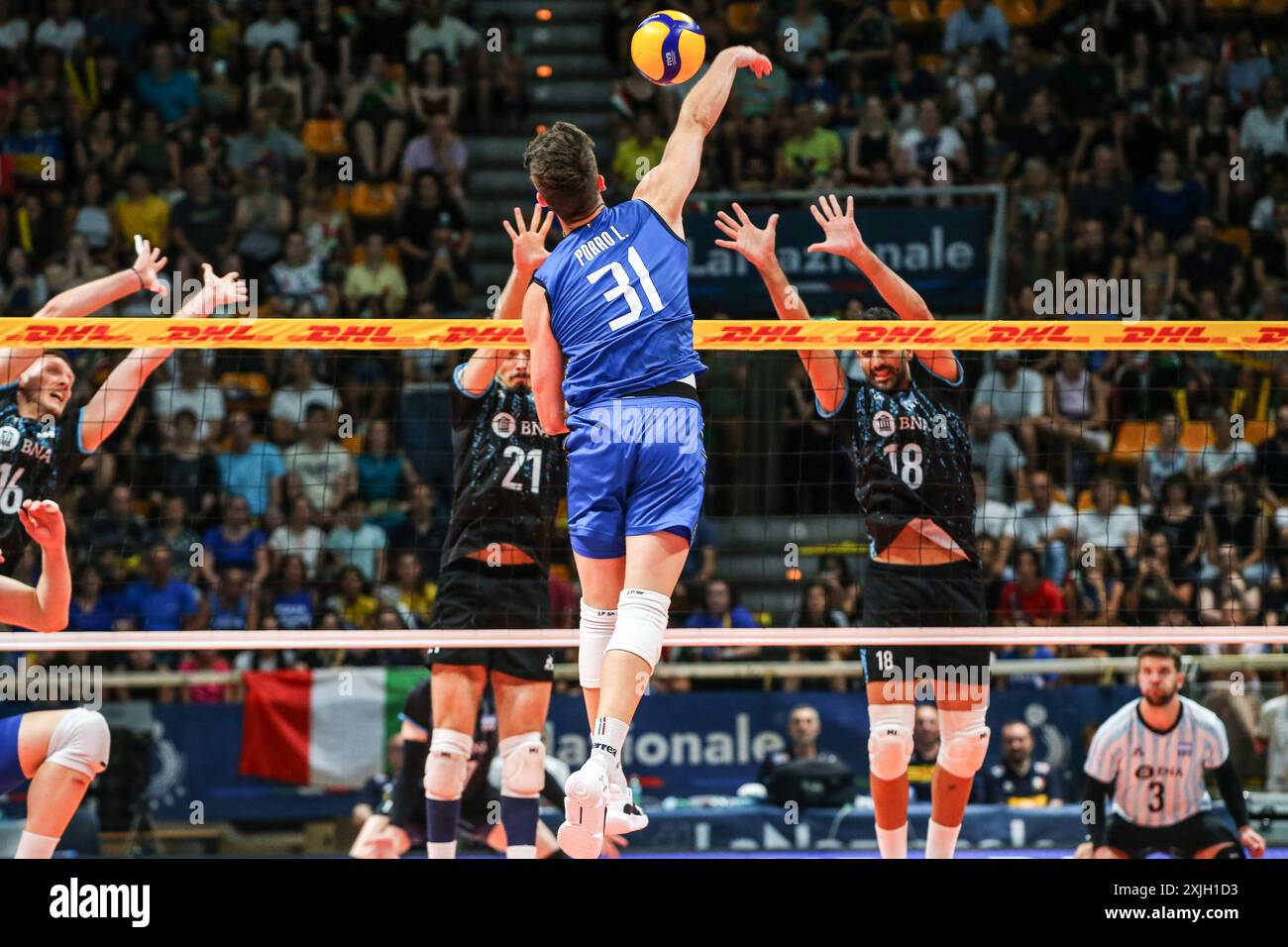 Luca Porro durante test match - Italia vs Argentina, test match di pallavolo a Bologna, 18 luglio 2024 Foto Stock