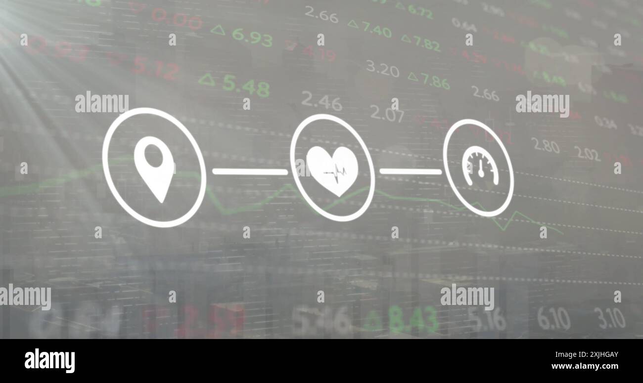 Immagine della rete di icone gps, di stato e di caricamento dei dati sull'elaborazione dei dati Foto Stock