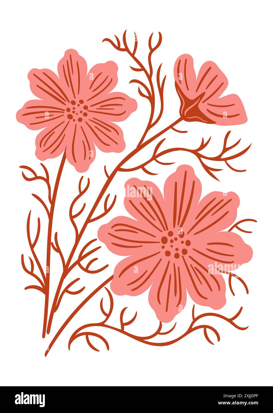 Poster floreali astratti scanalati. Moderno stile Matisse minimale alla moda. Design disegnato a mano per carta da parati, decorazioni murali, stampa, cartolina, copertina, modello, ba Illustrazione Vettoriale