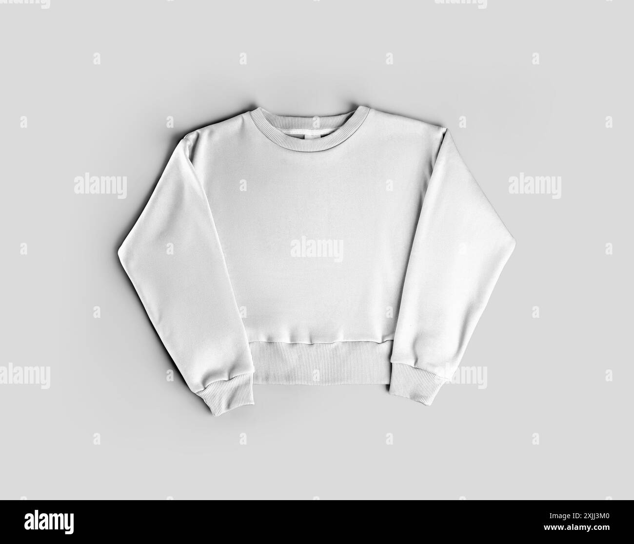 Modello felpa bianco da donna, presentazione del soggetto con maniche frontali, polsino testurizzato, per design, stampa, branding. Mockup di abbigliamento femminile Foto Stock