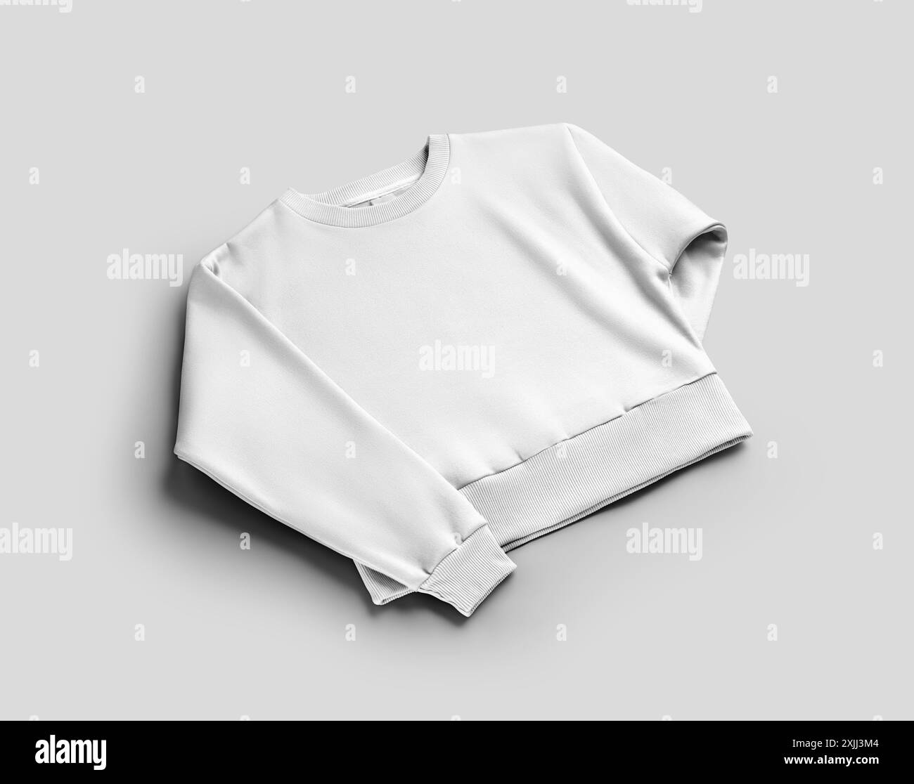 Mockup di felpa bianca da donna, vista frontale, presentazione del soggetto in diagonale, per design, motivo, branding. Modello di abbigliamento femminile con Roun Foto Stock