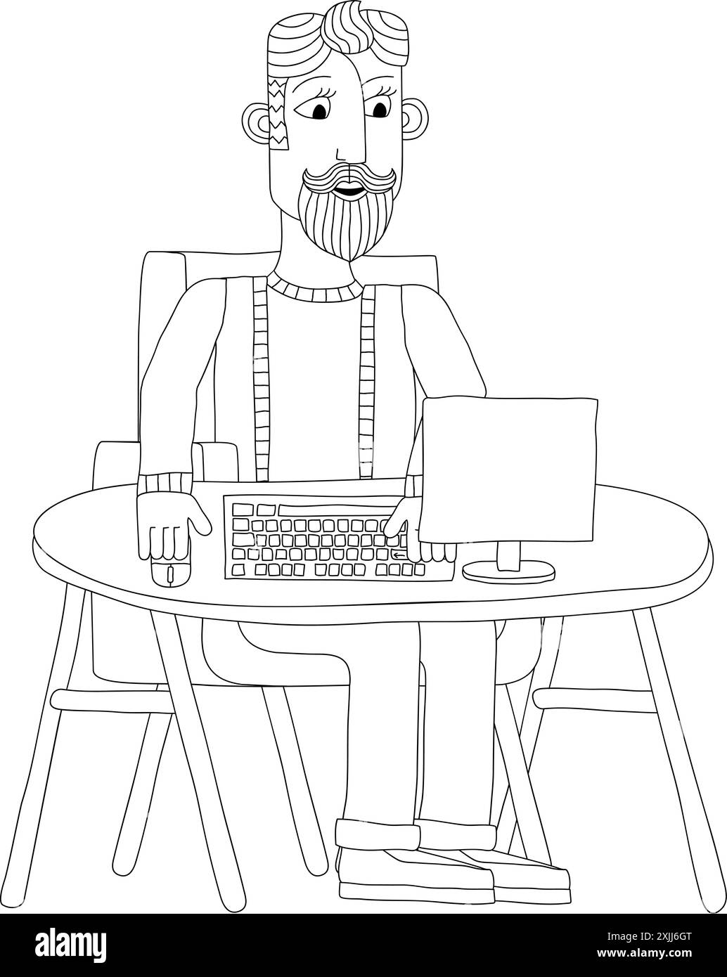 Uomo che lavora dietro una workstation per computer da tavolo Illustrazione Vettoriale