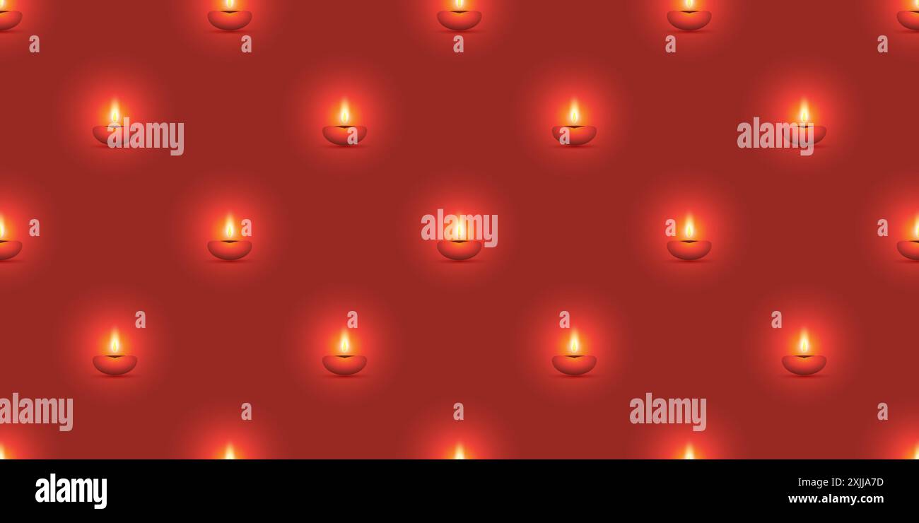 Happy Diwali - file di fuoco rosso scuro candele motivo per Deepawali Indian Spiritual, Cultural Holidays - Vector Design, sfondo Illustration Illustrazione Vettoriale