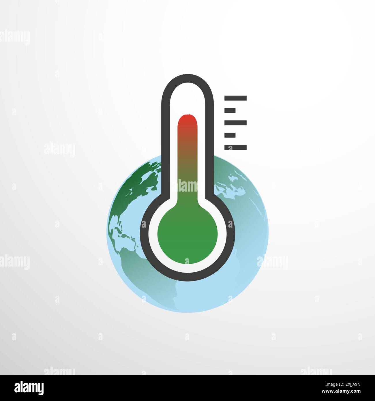 Riscaldamento globale, cambiamenti climatici, problemi ecologici - concetto di design a vettore piatto con termometro e globo terrestre Illustrazione Vettoriale