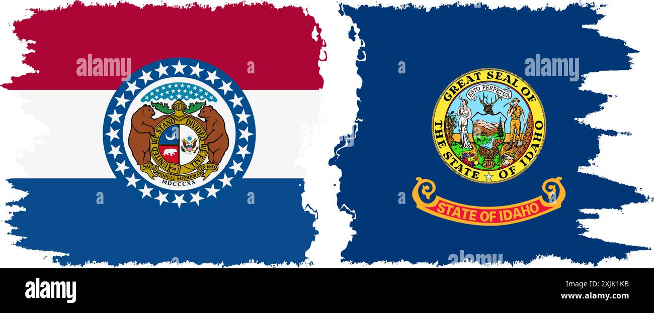 Idaho e Missouri, stati grunge pennello segnala connessione, vettore Illustrazione Vettoriale