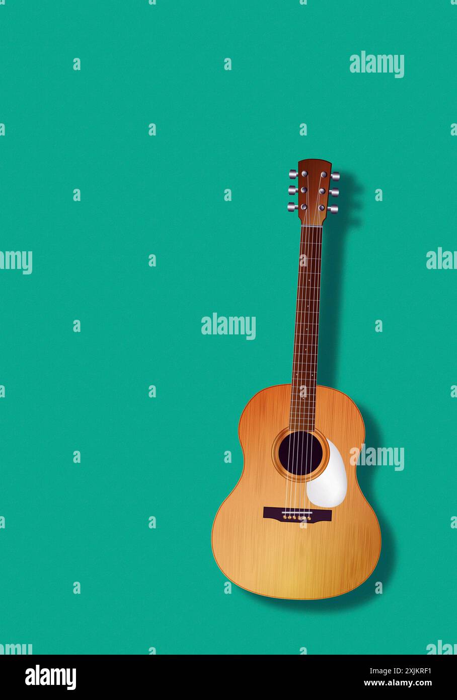 Chitarra classica su sfondo verde, effetto spazio di copia testurizzato Foto Stock