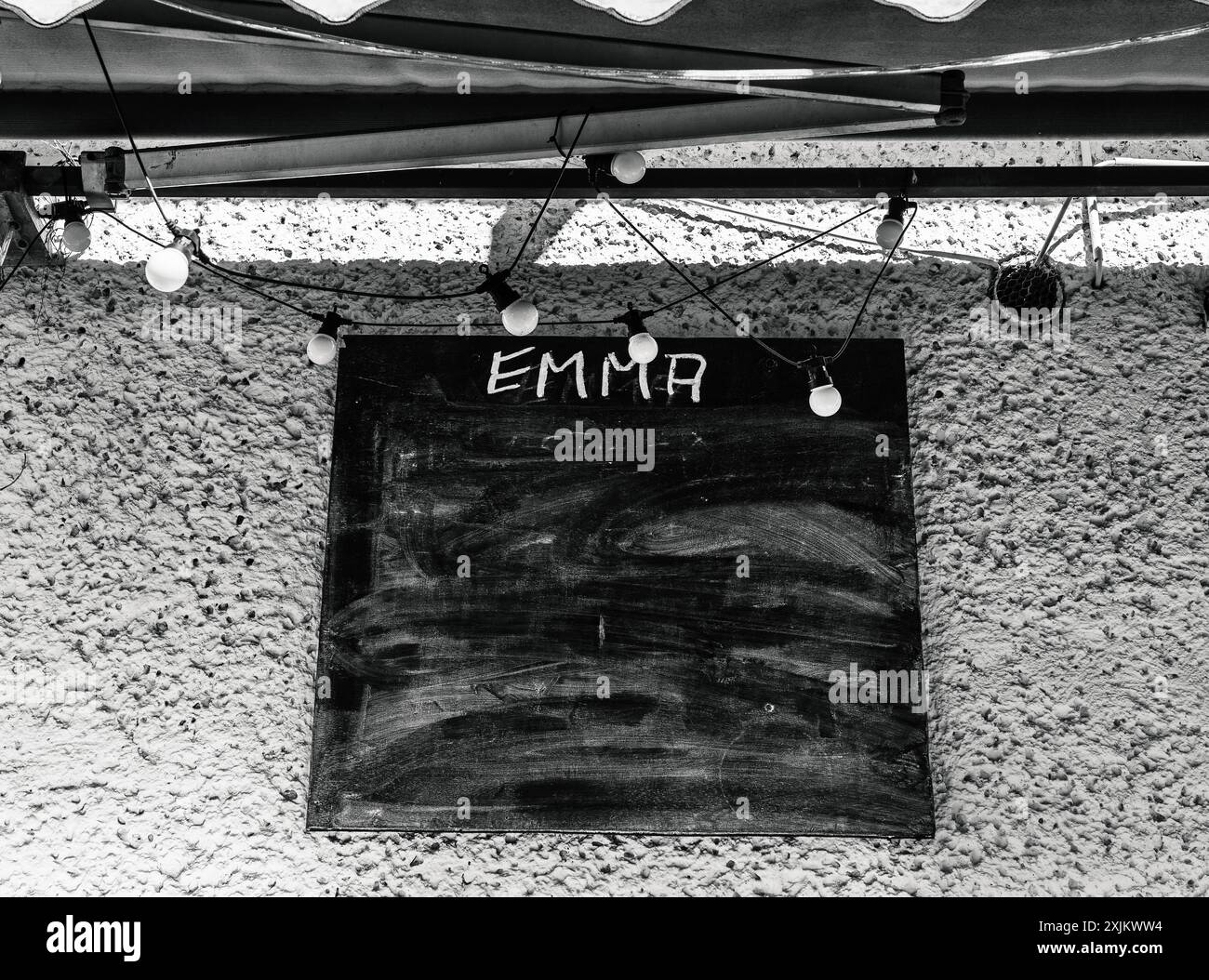 Fotografia in bianco e nero, Emma Schiefertafel, sito GREZZO, ex Reichsbahnausbesserungswerk, Friedrichshain, Berlino, Germania Foto Stock