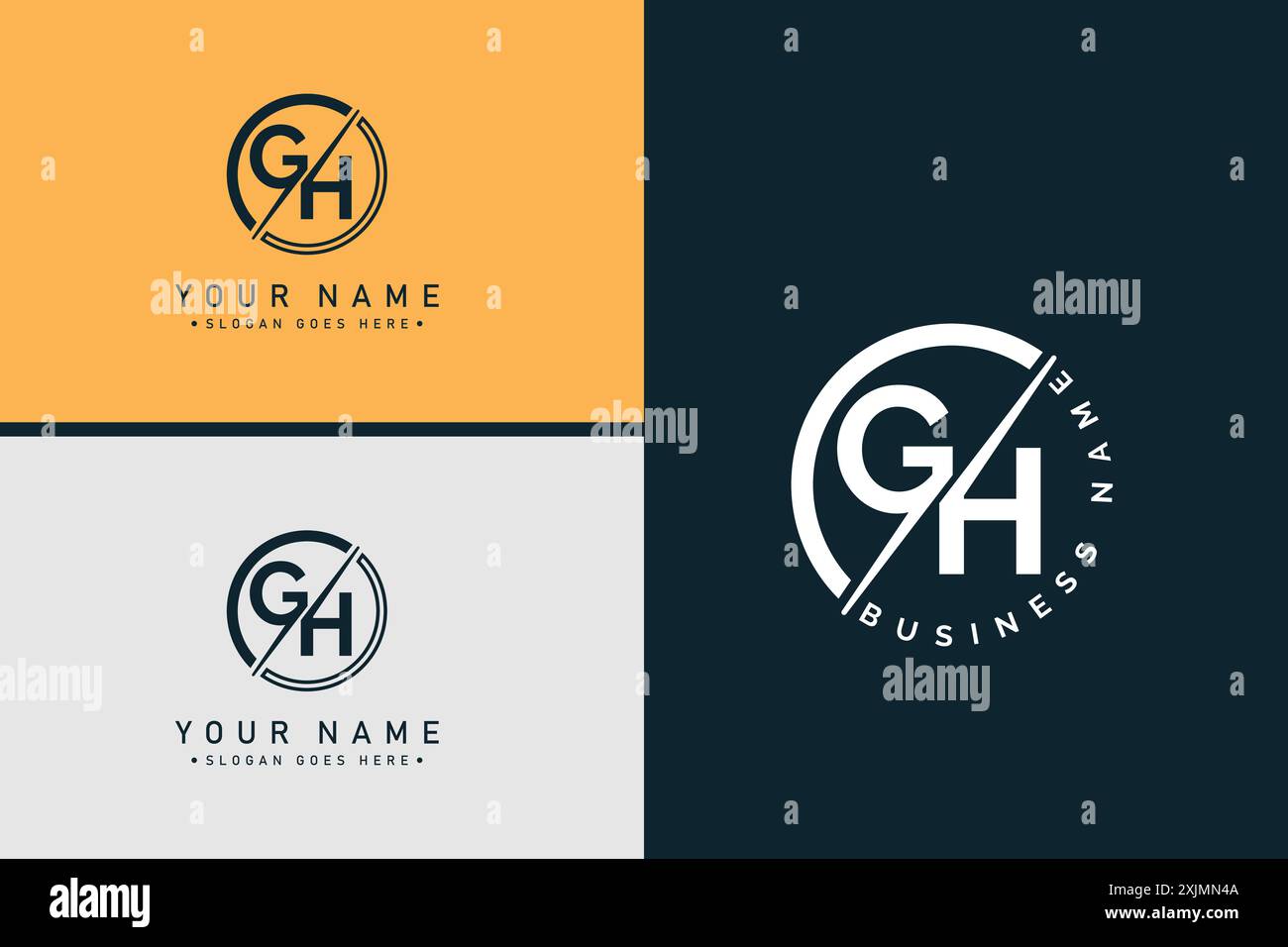 Logo GH in lettere astratte - modello monogramma iniziale per gli alfabeti G e H. Illustrazione Vettoriale