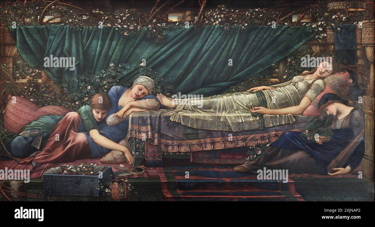 La bella addormentata di Edward Burne-Jones (1833-1898), olio su tela, c. 1871-73 Foto Stock