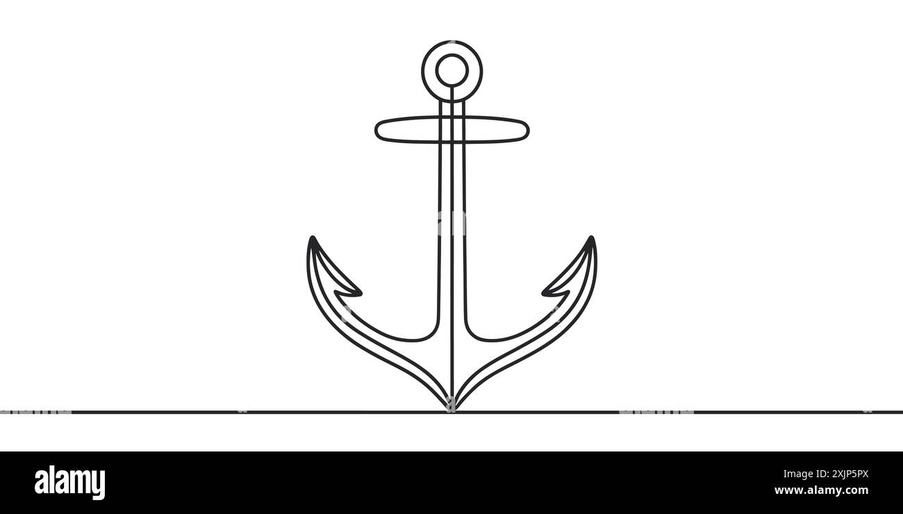 Disegno continuo di una linea dell'ancora. Illustrazione vettoriale. Illustrazione Vettoriale