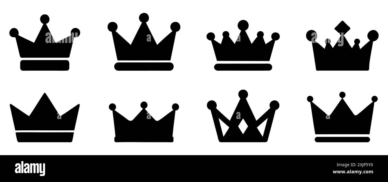 set icone corona. Colore nero Illustrazione Vettoriale