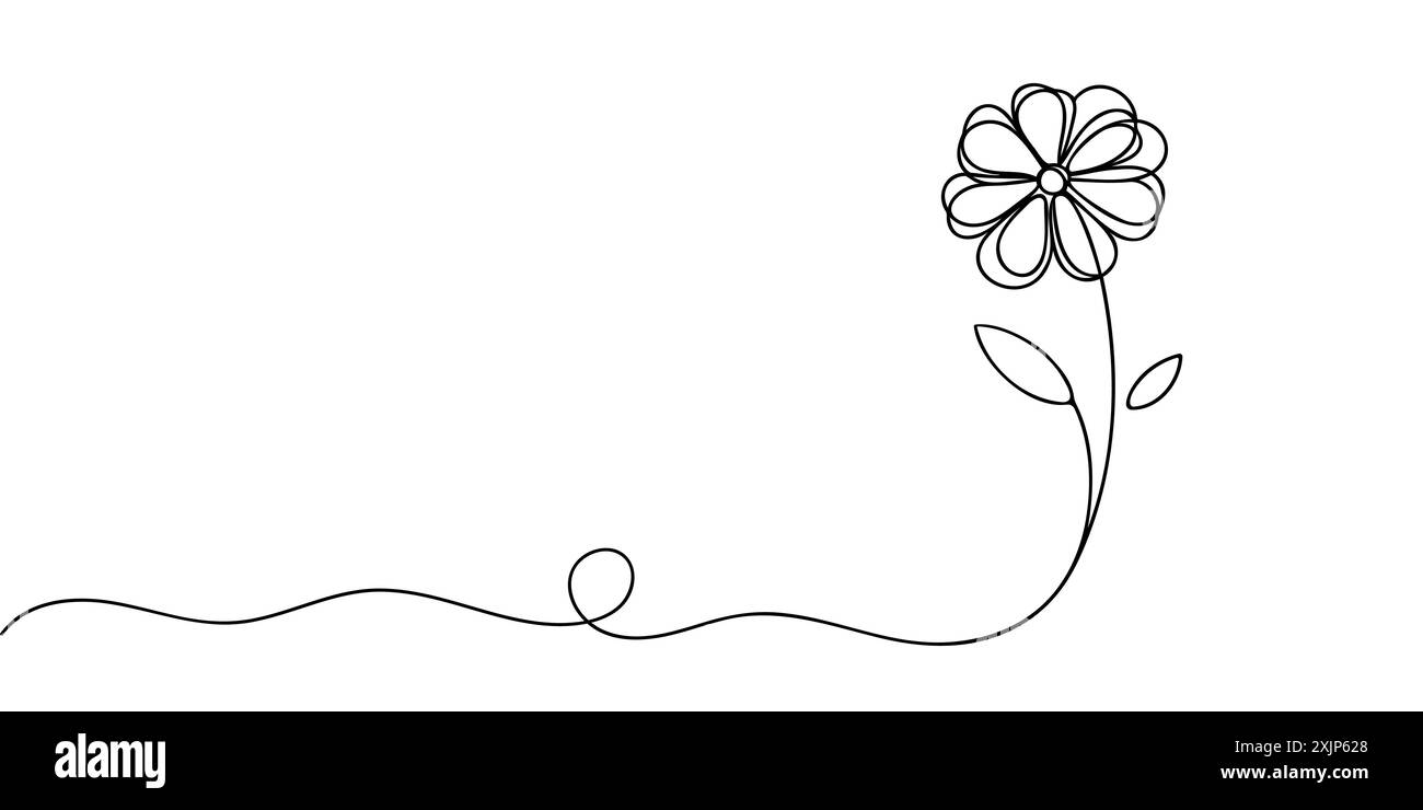 Il fiore è disegnato come una linea continua. Illustrazione vettoriale Illustrazione Vettoriale