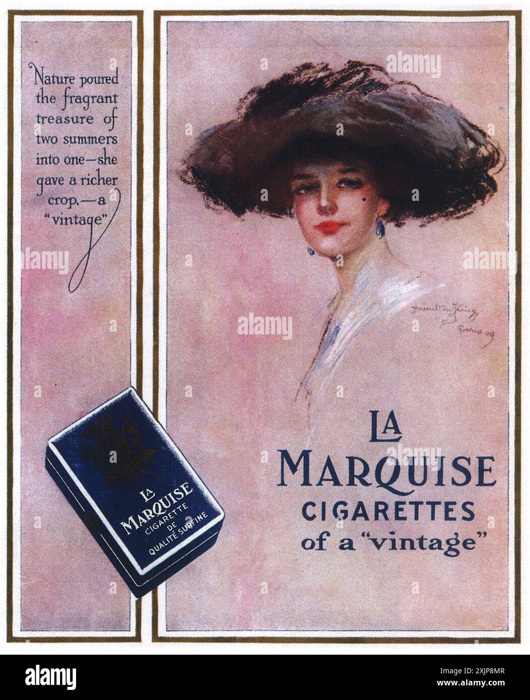 1911 la Marquise Cigarette ad - francese Hamilton King Ritratto di donna Foto Stock