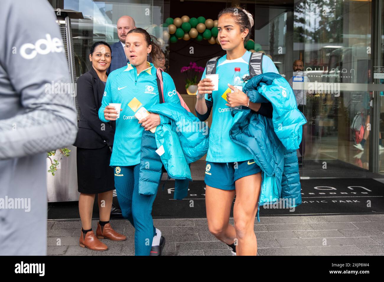 La giocatrice di MatildaÕs Mary Fowler lascia il campo all'Olympic Park per allenarsi prima della partita MondayÕs contro la Cina. Foto: Thomas Lisson Foto Stock