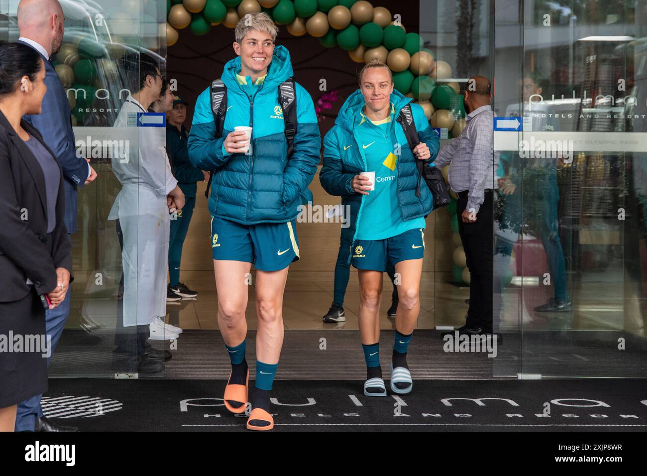 La giocatrice Michelle Heyman lascia il campo all'Olympic Park per allenarsi prima della partita MondayÕs contro la Cina MatildaÕs. Foto: Thomas Lisson Foto Stock