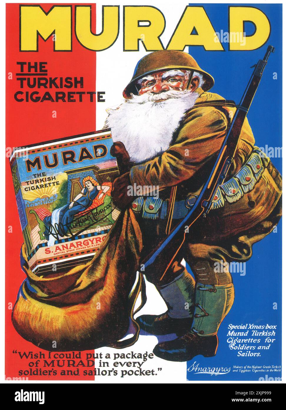 1918 WW1 Murad sigarette ad - Babbo Natale in uniforme militare Foto Stock